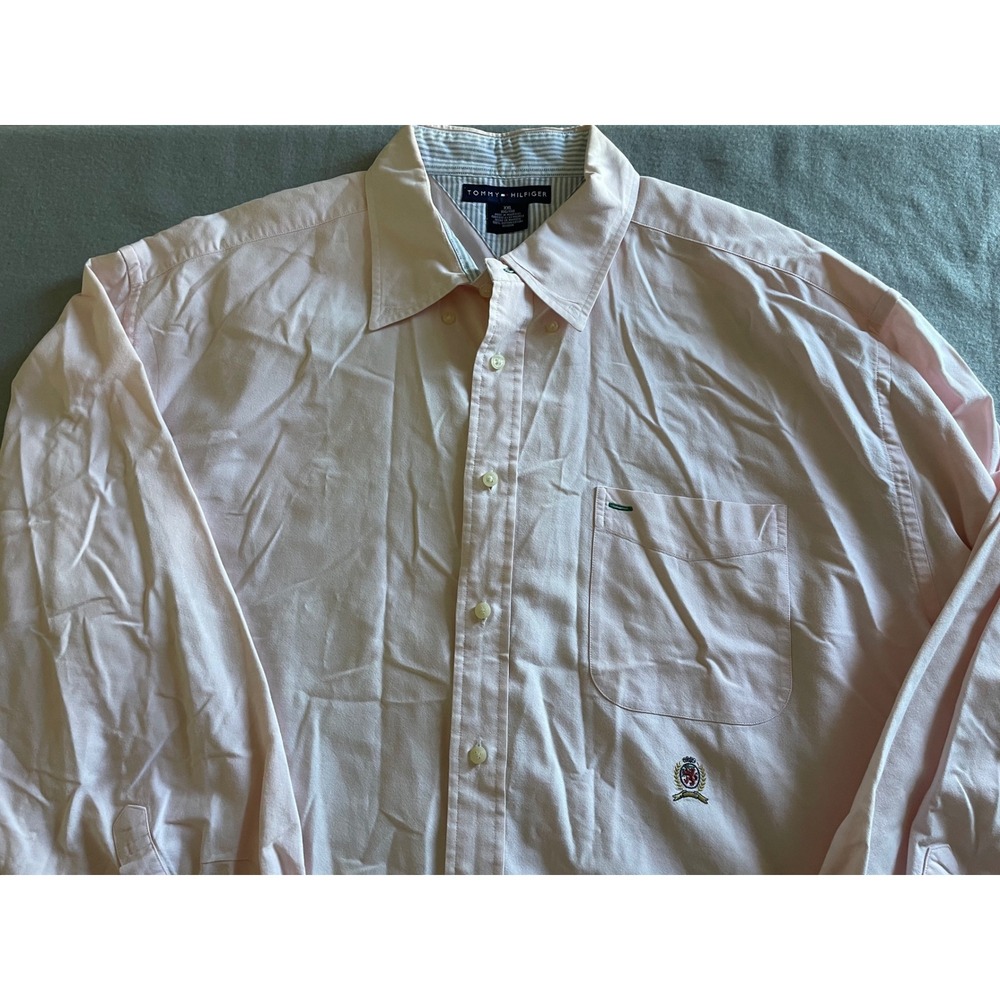 Tommy Hilfiger Mens XXL Pink Oxford Button Down Shirt Crest Logo Long Sleeve‎